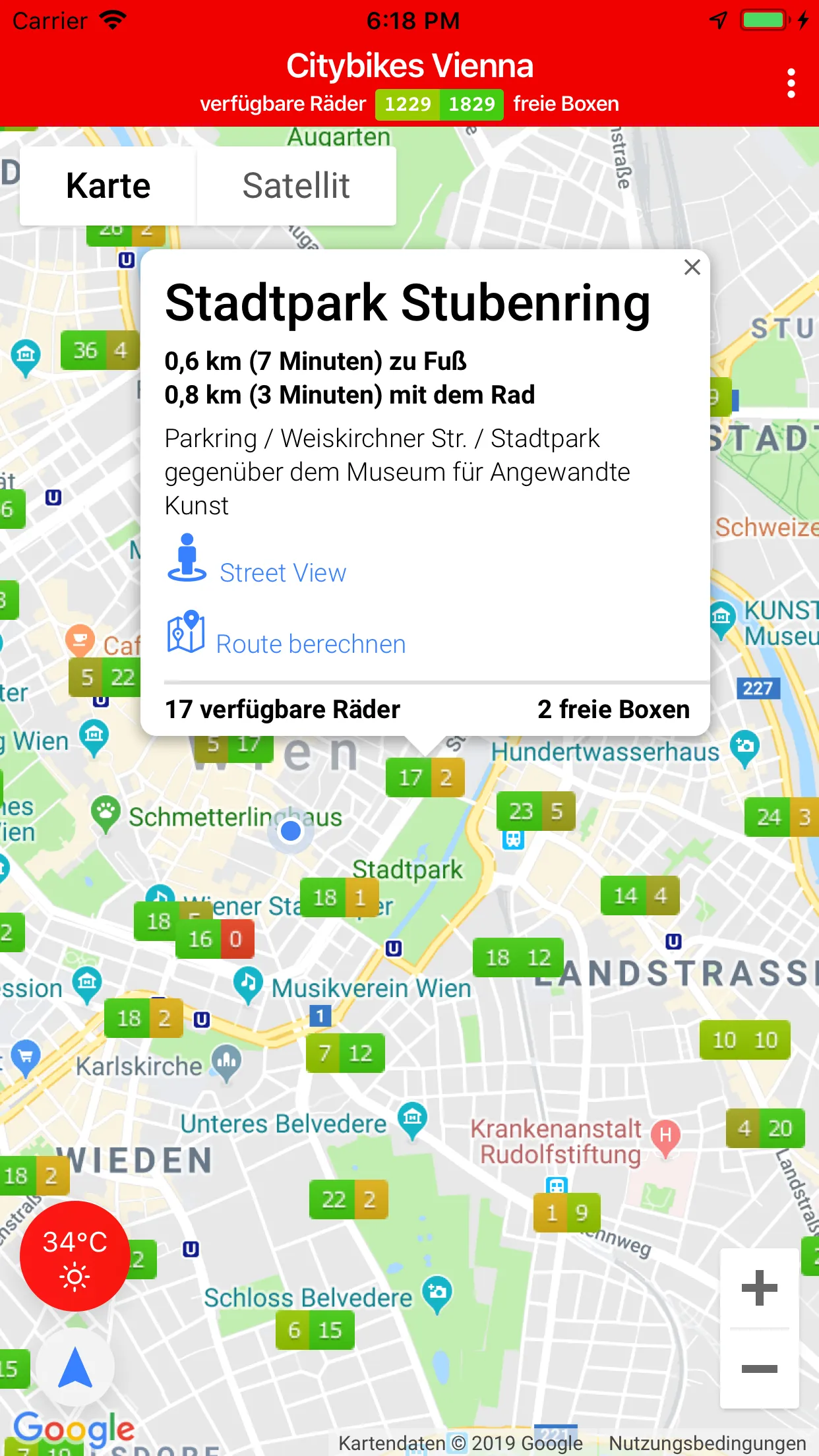 Station detail with walking distance and directions