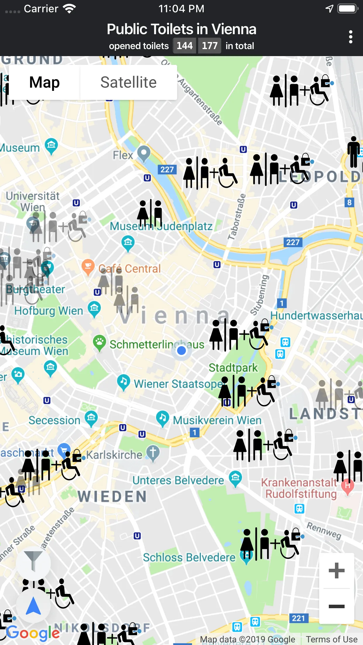 Public Toilets in Vienna — list view