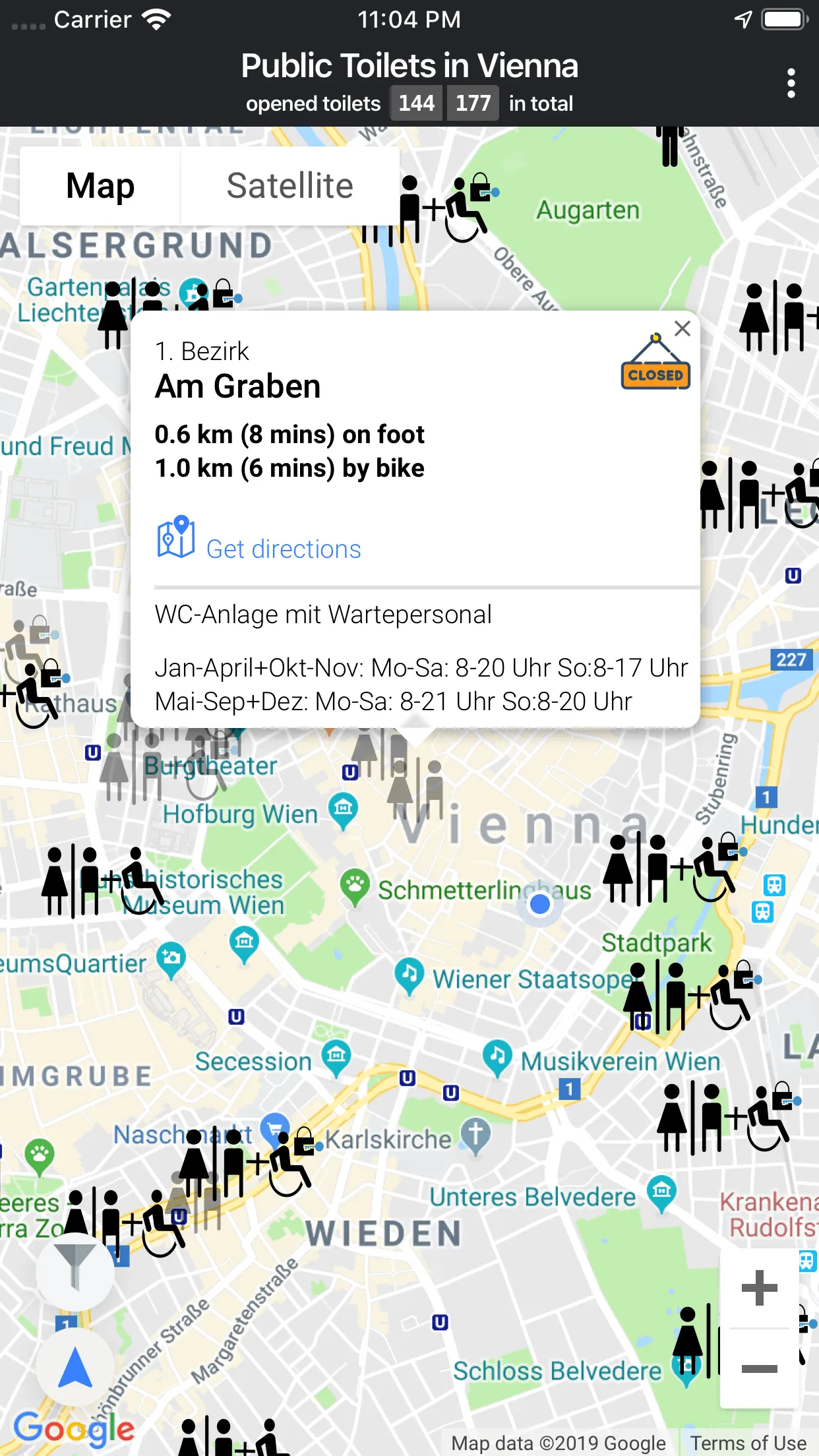 Public Toilets in Vienna — map view
