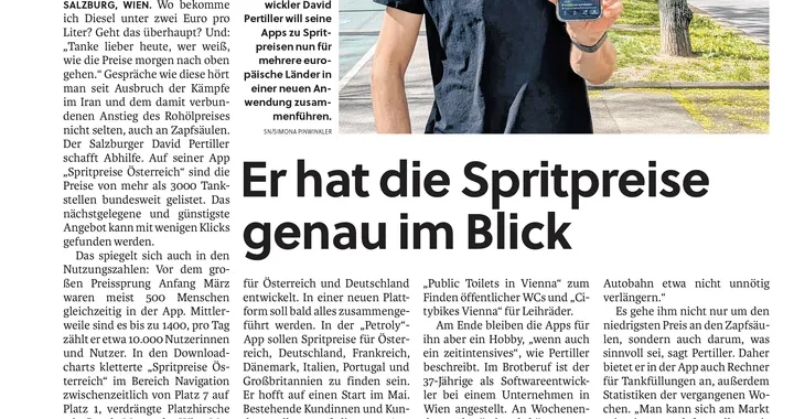Salzburger Nachrichten article, April 14 2026: Er hat die Spritpreise genau im Blick
