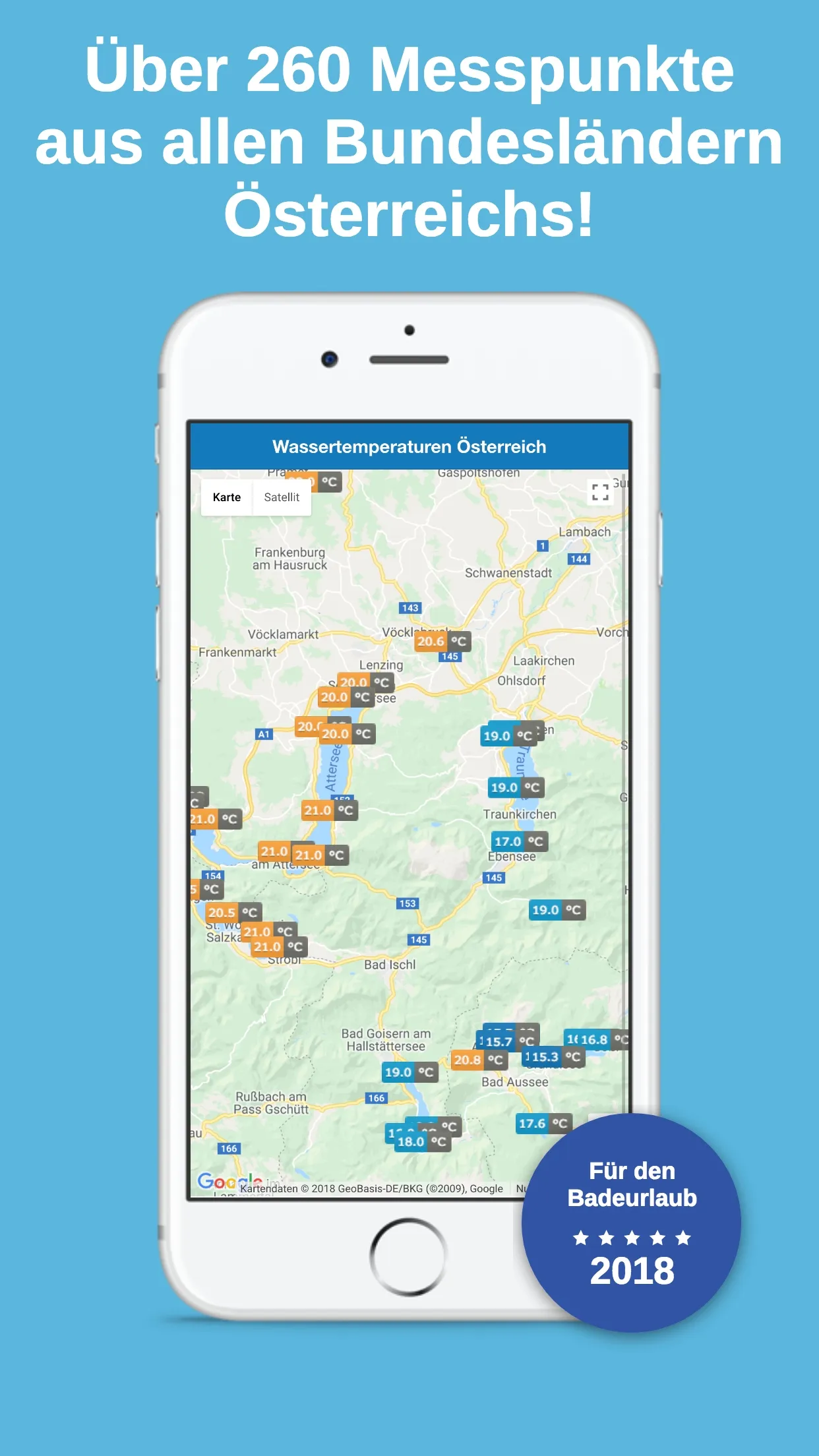 Wassertemperatur in Österreich — 260 Messpunkte