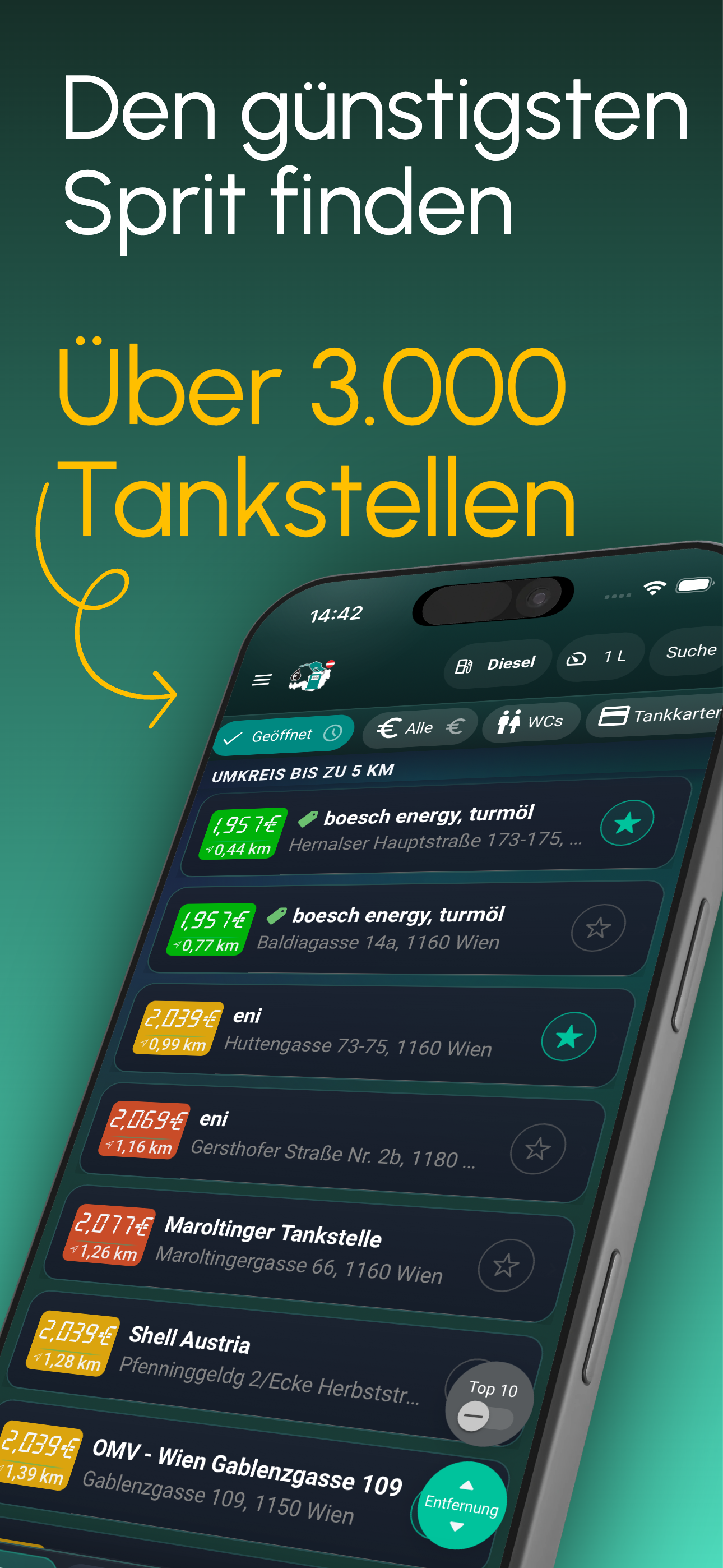 Station list sorted by price near your location
